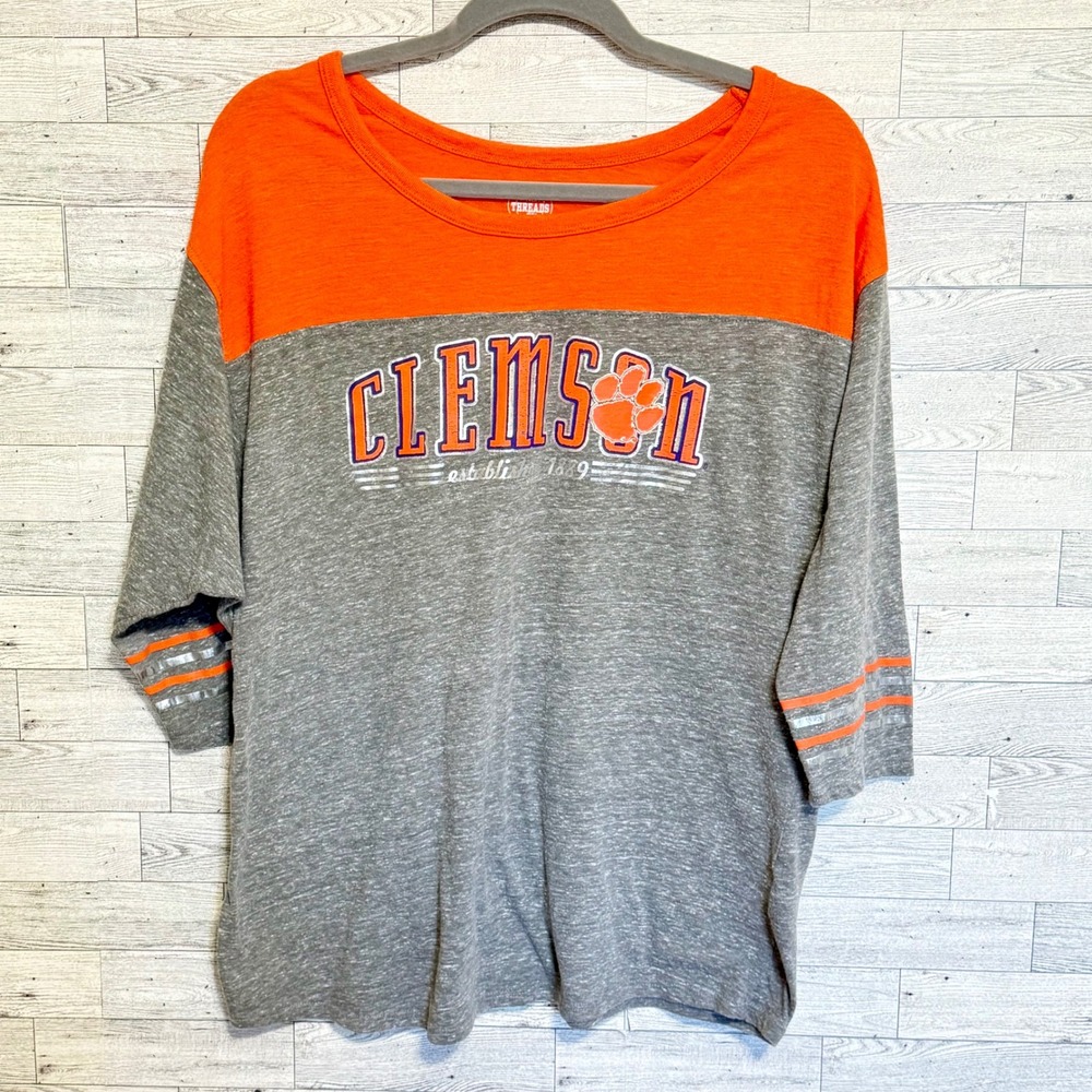 Rivalry Threads Clemson Tigers Paw Print Gray Orange TShirt Women XL 16 18
